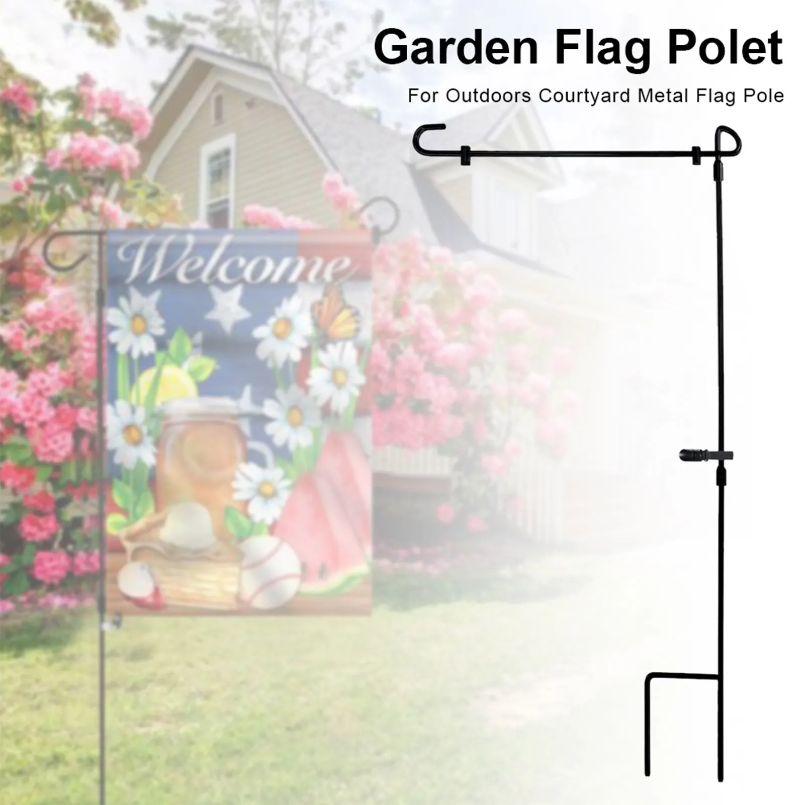 Garden Banner Pole Holder Outdoor Iron Flagpole Patio Flag Lawn and Decoration Wear Resistant Windproof Clip Holiday Celebration flag pole attachments