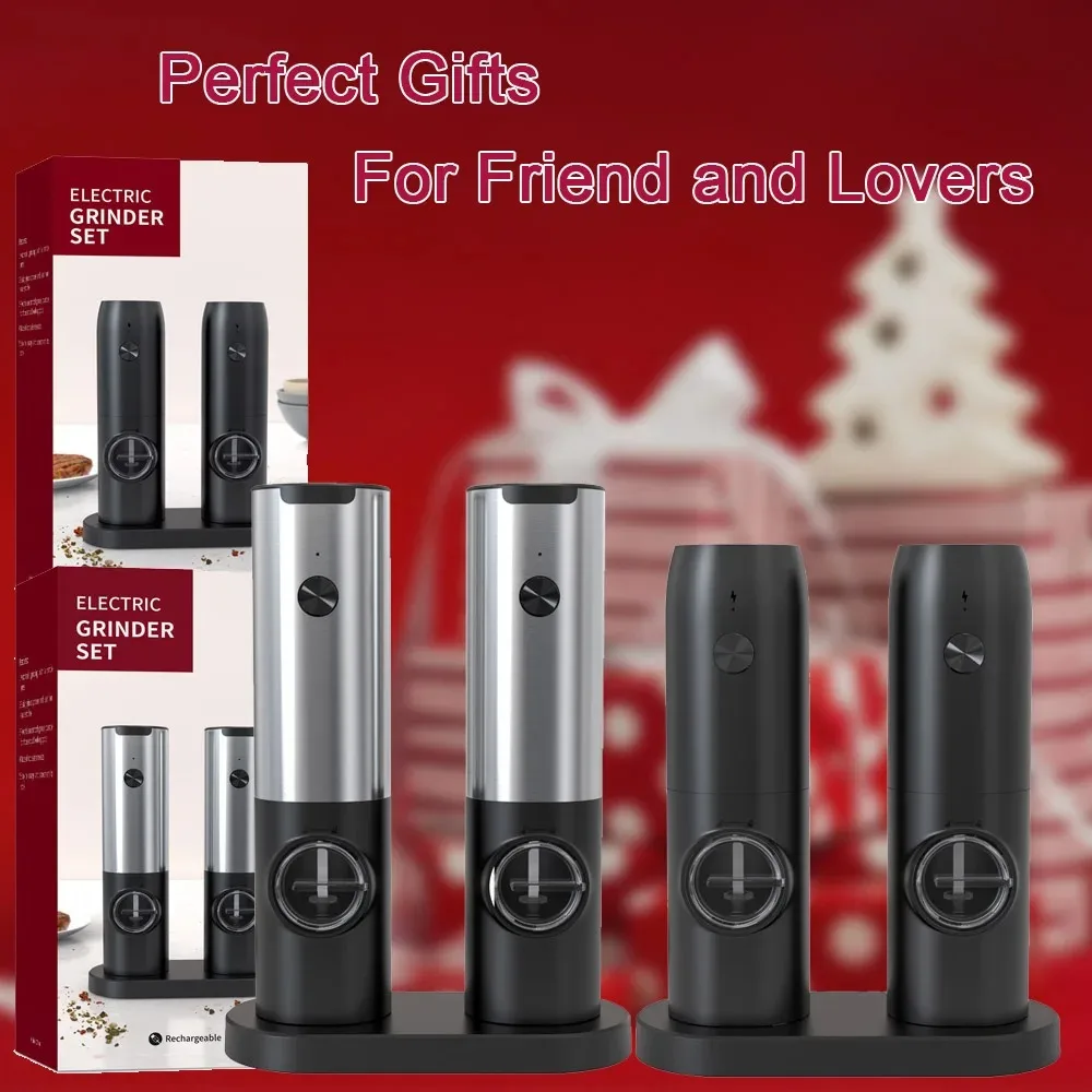 Electric Pepper Grinder Stainless Steel Salt And Pepper Grinder USB Rechargeable Adjustable Coarseness Spice Mill Kitchen Tool