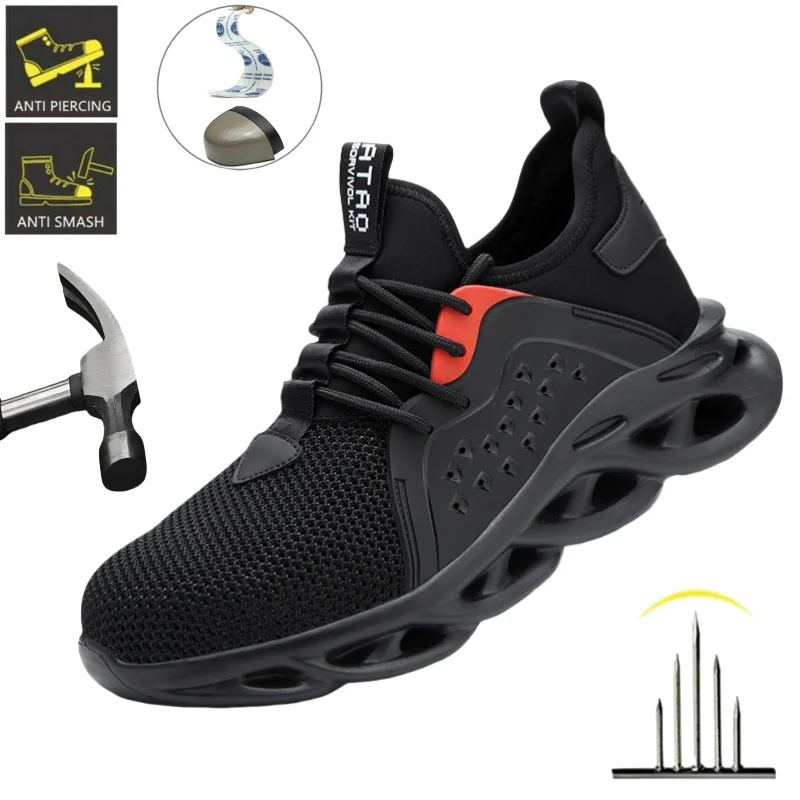 Light Breathable Unisex Work Safety Shoes Steel Toe Cap Sneaker For Men Anti-smash And Anti-puncture Safety Mesh Sneakers