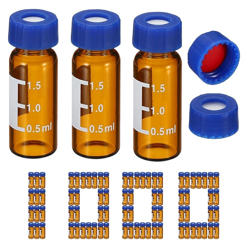 

2Ml Autosampler Vial 1000 Pack HPLC/GC Vials 9-425 Lab Amber Vials Sample Vial Screw Cap Writing Patch Red PTFE, Durable