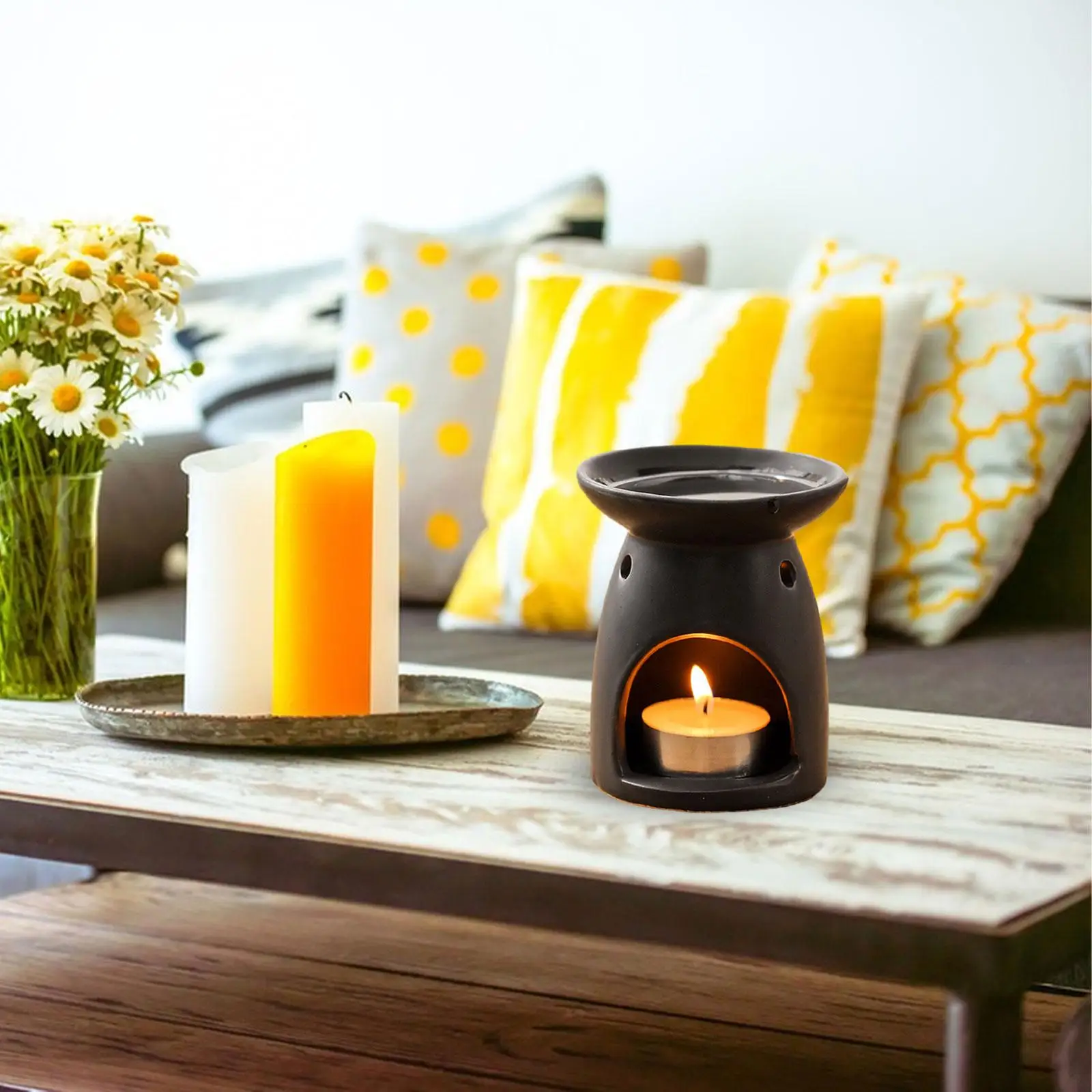 Tealight 거치대 에센셜 오일 버너 양초 녹는 따뜻한 세라믹 차 라이트 거치대, 거실 파티오, 사무실 침실 정원용