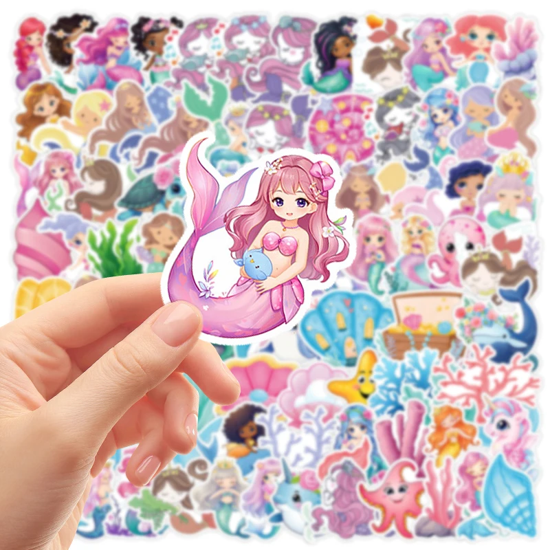100PCS 사랑스러운 인어 공주 스티커 어린이 DIY 장식 헬멧 편지지 물병 자전거 기타 미적 데칼 장난감 선물
