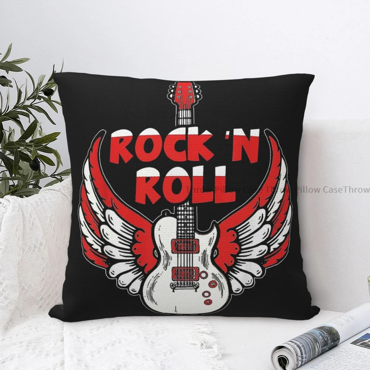 

Guitar With Wings Cojines Throw Pillow Case Rock N Roll Cushion Home Sofa Chair Print Decorative Coussin