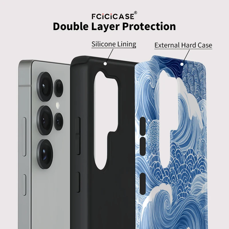 Sea Wave Print Shockproof Dual Layer Matte Acrylic Phone Case