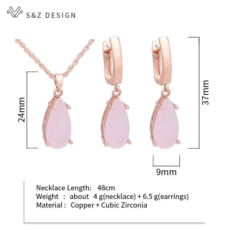 S&Z DESIGN New Stylish Water Drop Cubic Zirconia Dangle Earrings Jewelry Sets For Women Elegant Wedding Pendant Necklace Gift