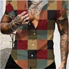 Color block plaid/plaid colorful casual men's shirt for daily wear, weekend outing, summer lapel short-sleeved 5XL fast shipping 6