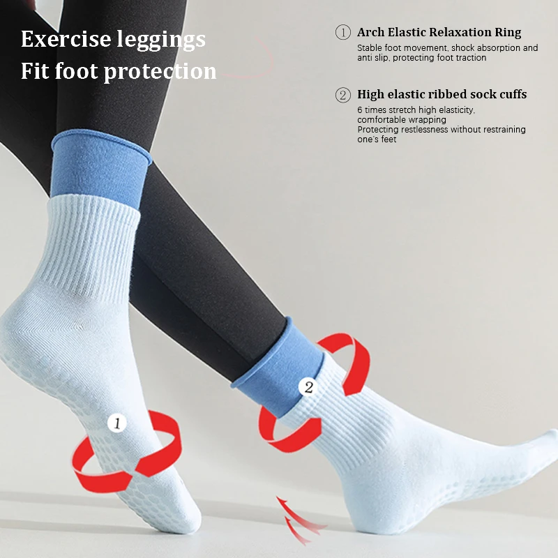 

Хлопковые дышащие носки до середины икры для йоги, однотонные полосатые нескользящие спортивные носки, носки для пилатеса, танцев, фитнеса, тренировочные носки