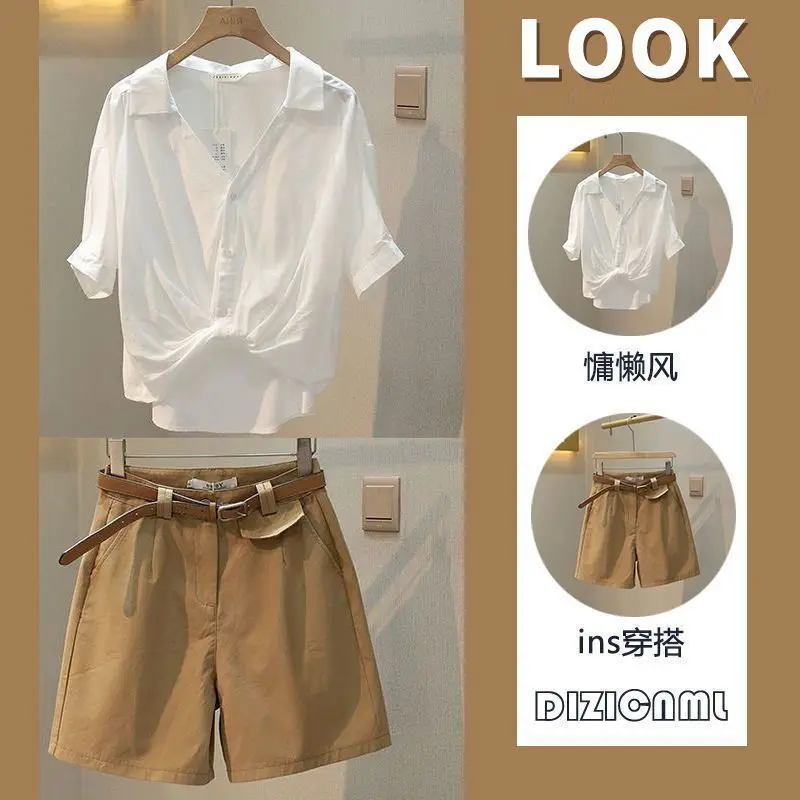 Large Size 2024 Summer Commuting Temperament Women's High-end Shirt Small Shorts Two-piece Set/single Piece