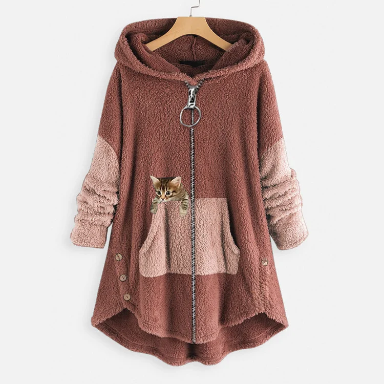 Plus Size Spring Autumn Fashion Women Coat Loose Plush Ladies Solid Color Wide Brim Clothing Street Style Cotton Polyester Fa...