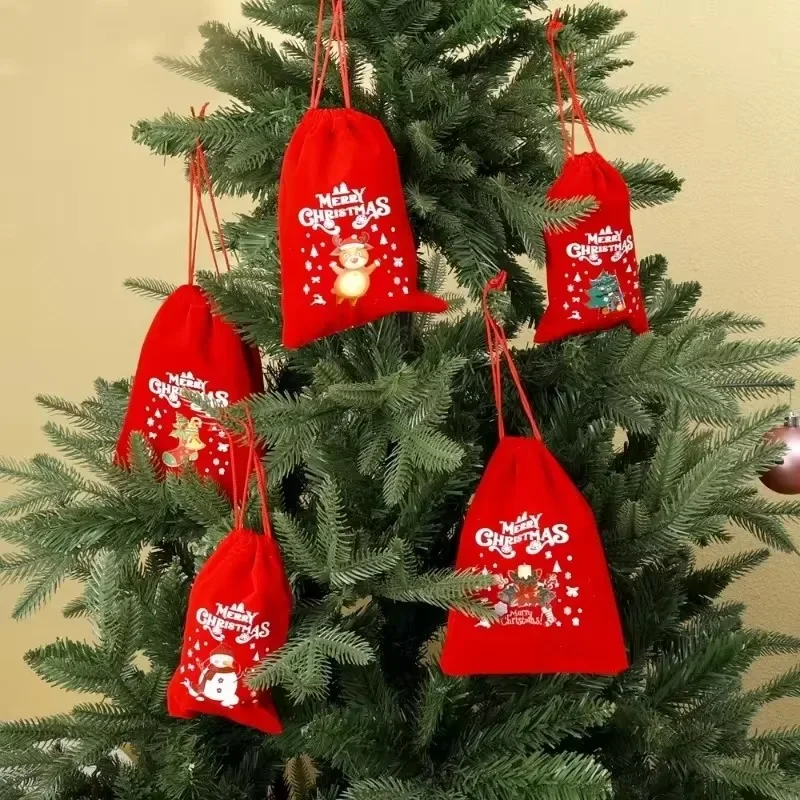 20pcs Christmas Gift Bags Drawstring Bags for Children Candy Bags Drawstring Drawstring Gift Bags Red Christmas Flannel Bags 3