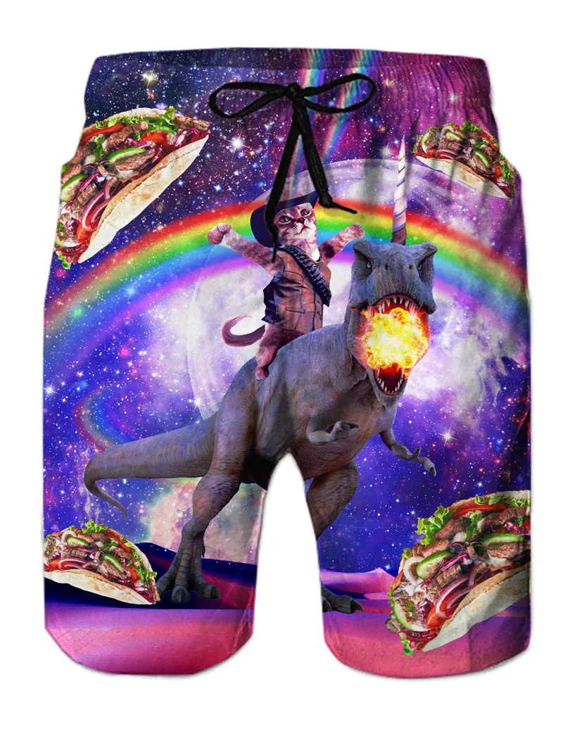 Funny Animal Dinosaur Beach Shorts Pants Men 3D Printing Surfing Board Shorts Summer Hawaii Swimsuit Swim Trunks Cool Ice Shorts 3