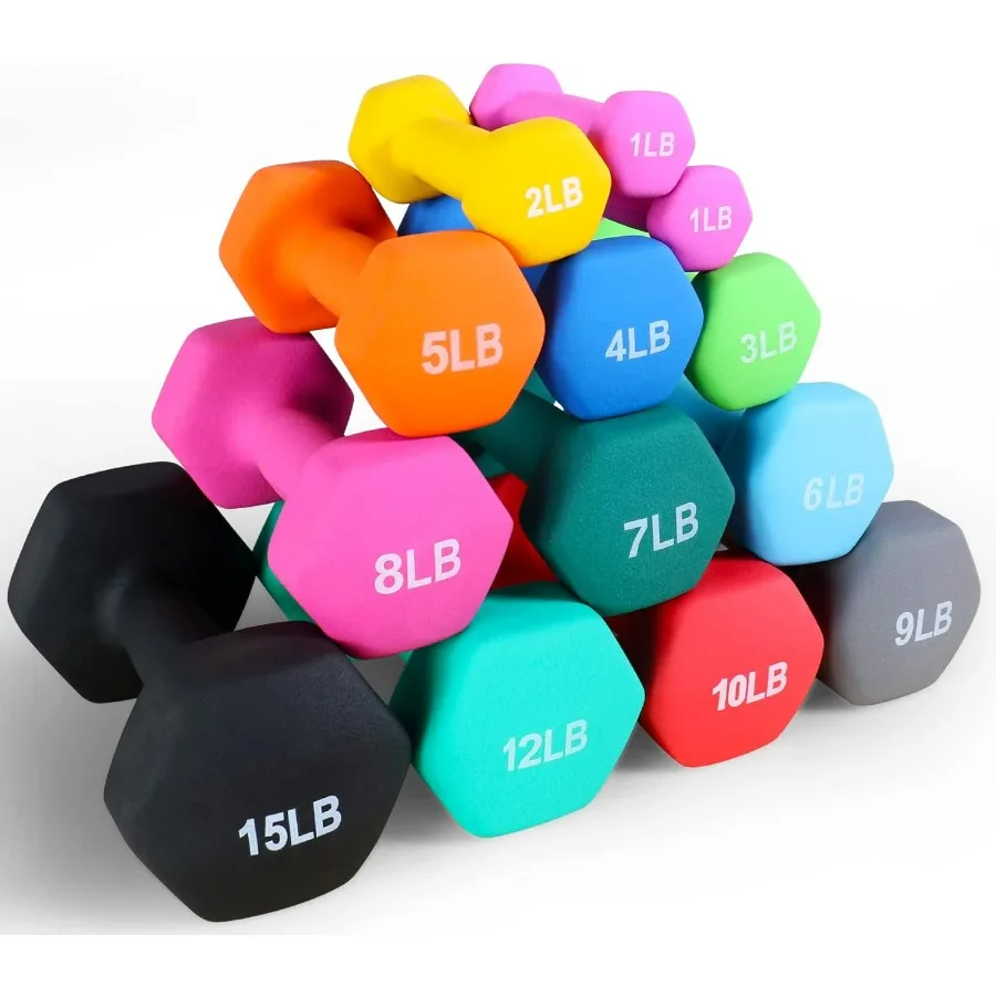 Fitvids Neoprene Dumbbell Hand Weights AntiSlip Antiroll Hex Shape Colorful Pair or Set with Stand