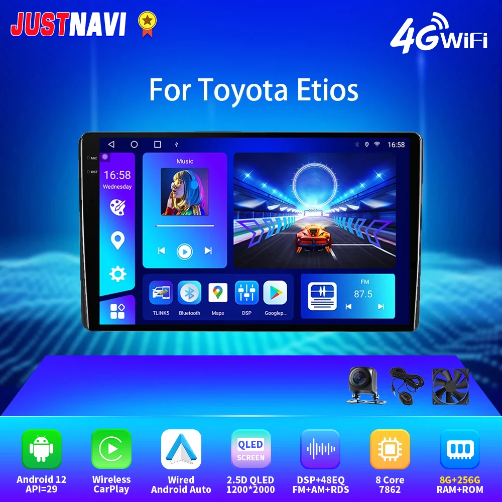 

JUSTNAVI 2K 2000*1200 For Toyota Etios Carplay 2 Din Android 10 Car Radio Multimidia Video Player 4G WIFI BT DSP GPS RDS No DVD