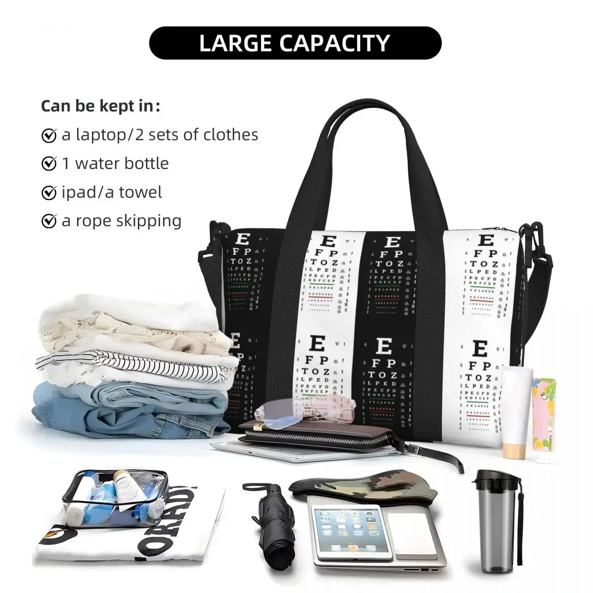 Large Snellen Chart Eye Test Tote Bag for Women Optometrist Optician Shoulder Shopping Gym Beach Travel Bag