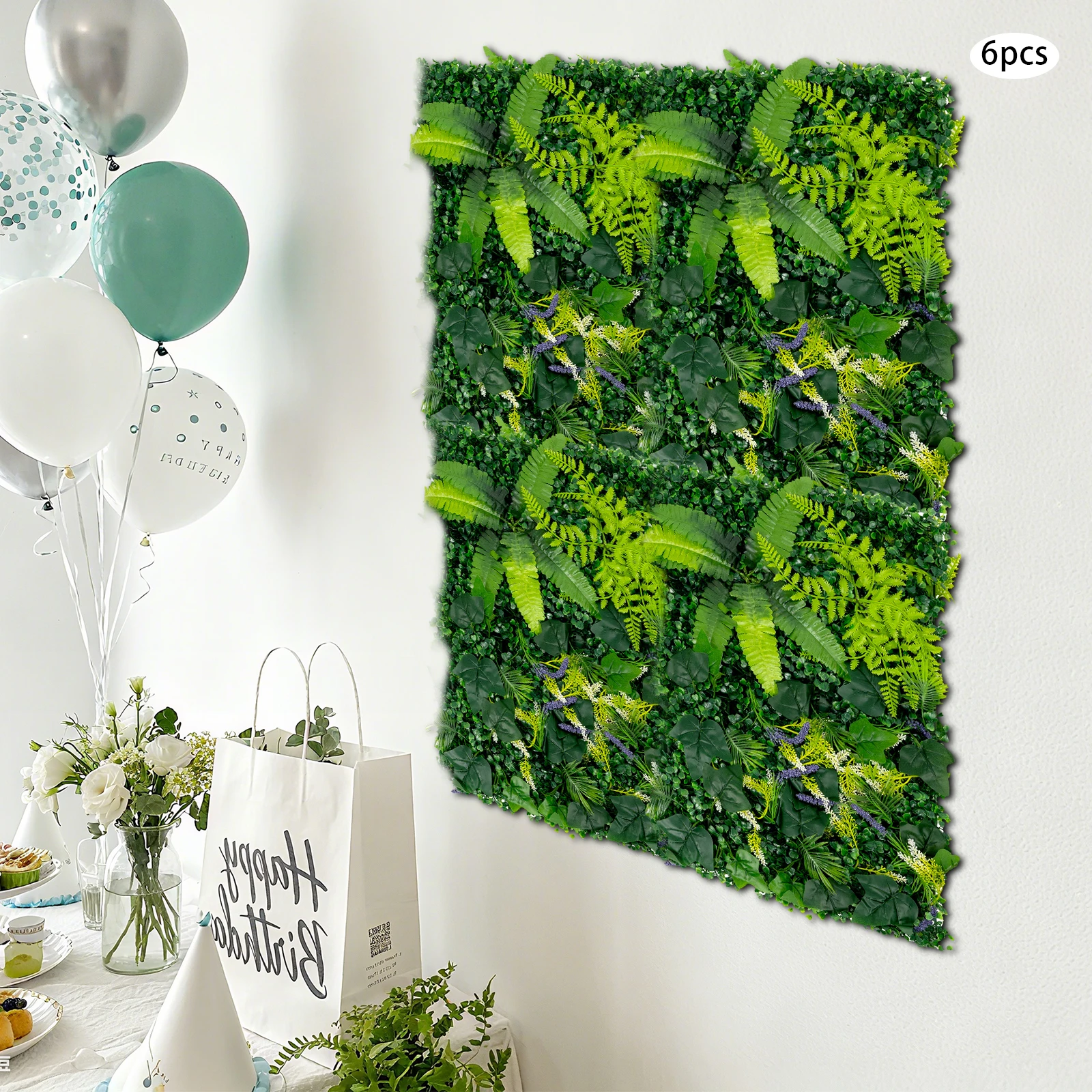 6 Stück Kunststoff-Simulationspflanzen als Wanddekoration, 40 x 60 cm, künstliche Gras-Hintergrundwand für drinnen und draußen – Detail 14