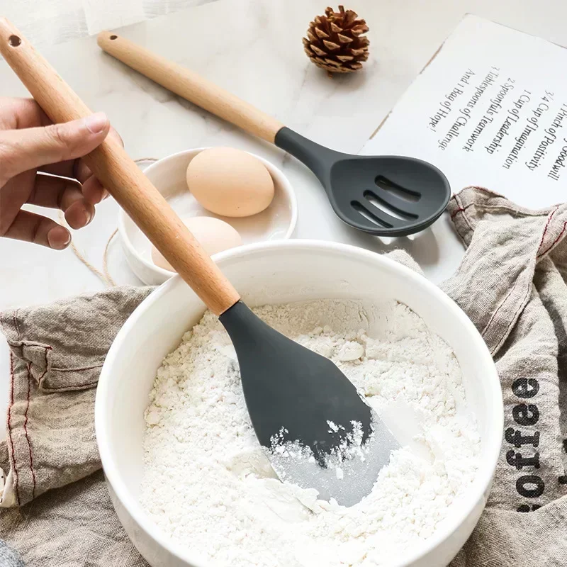 Kitchen Utensils 12PCs Kitchen Gift Set-Silicone Spatula Turner & 6 Measuring Spoons, FDA Approved Non-Toxic Cooking Utensils for Baking