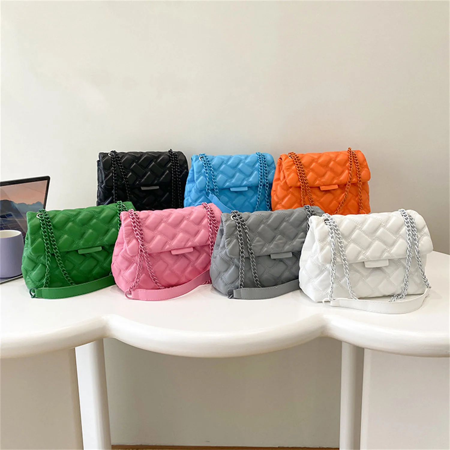 Women's K-G Sewing Fashion Chain Bag Shoulder Bag Crossbody PU Leather Ladies CrossBody Handbag