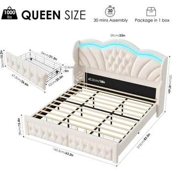 Bed Frame Arc-Shaped LED Lights and 47.2 2