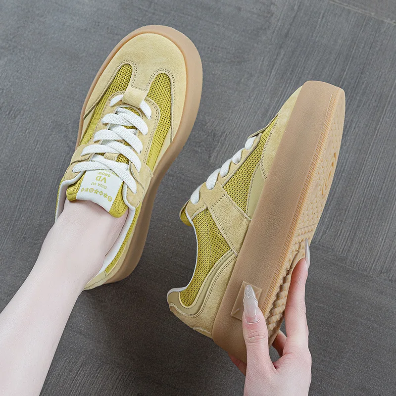 CICIYANG Women's Sneakers Thick-soled 2025 New Genuine Leather Mesh Ladies Moral Training Shoes Casual Spring Flat Shoes Women 4