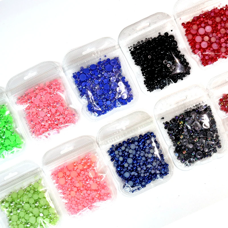 Mix Sizes 2-10mm 1100pcs 20g AB Muti-Colors Imitation Half Round Pearl Flat Back ABS Plastic Bead For Nail Art DIY Jewelry Craft