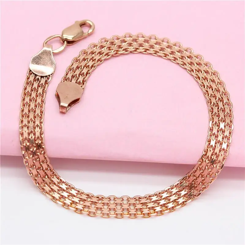 

585 Purple Gold Plated 14K Rose Gold Wide Lace Chains Bracelets For Women Fashion Elegant Luxury Charm Wedding Jewelry