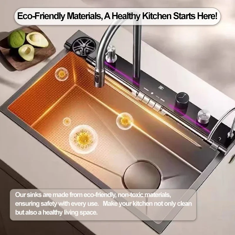 304 Stainless Steel Multi-functional Digital Display Large Sink for Kitchen Hotel Furniture Decoration 680mm/750mm/800mm X 450mm for kitchen accessories kitchen sink