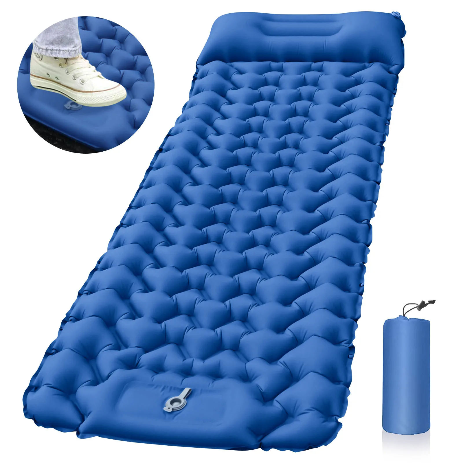 

Portable Inflatable Camping Sleeping Mat with Pillow, Built-in Pump, Ultralight Air Pad for Tent, 3.9 Inches Thick