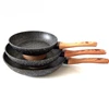 Master Star-Wooden Soft Touch Handle Pans, Black Granite Coating, Teflon Frier Induction Cooker, Non-stick Set,20/24/28cm