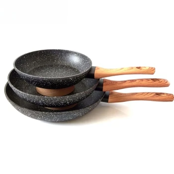 Master Star-Wooden Soft Touch Handle Pans, Black Granite Coating, Teflon Frier Induction Cooker, Non-stick Set,20/24/28cm