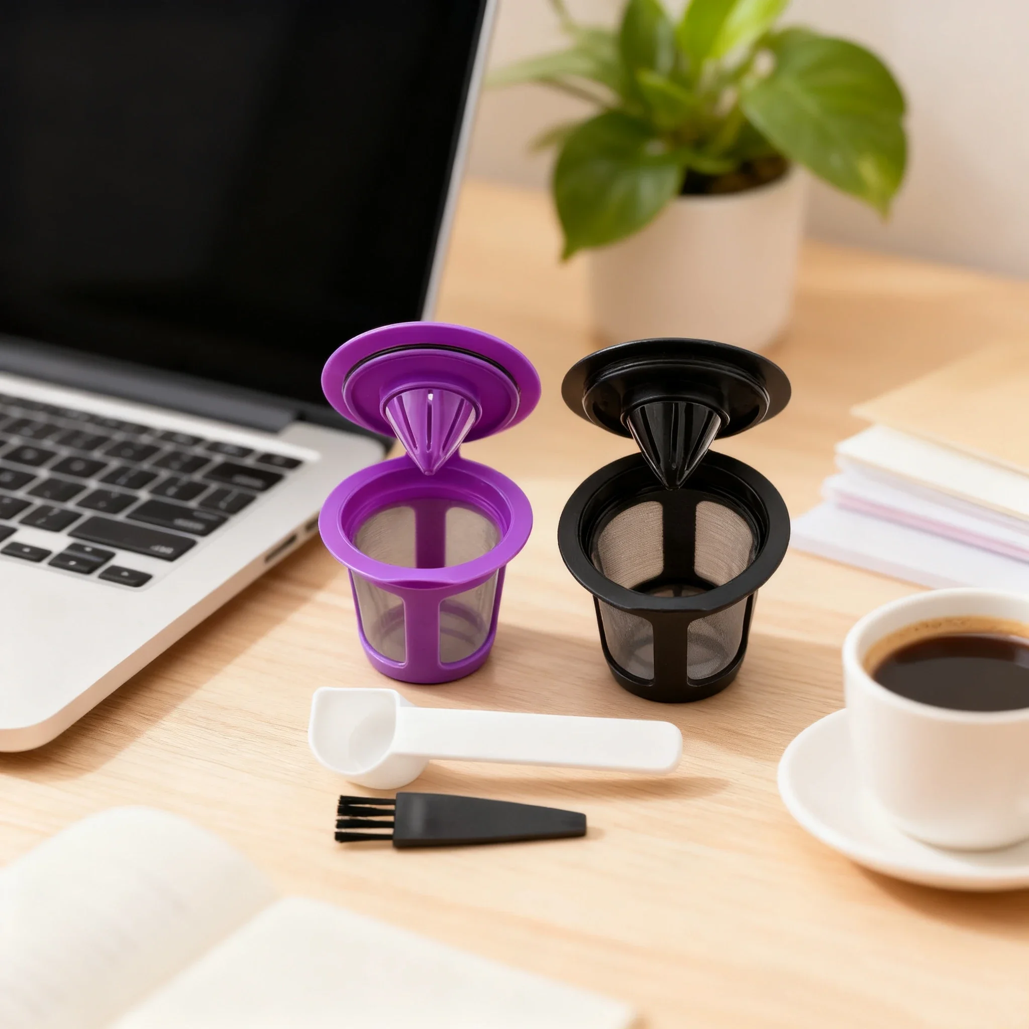 Dual Reusable Coffee Maker Cups - Refillable Filter for Household Kitchen Use