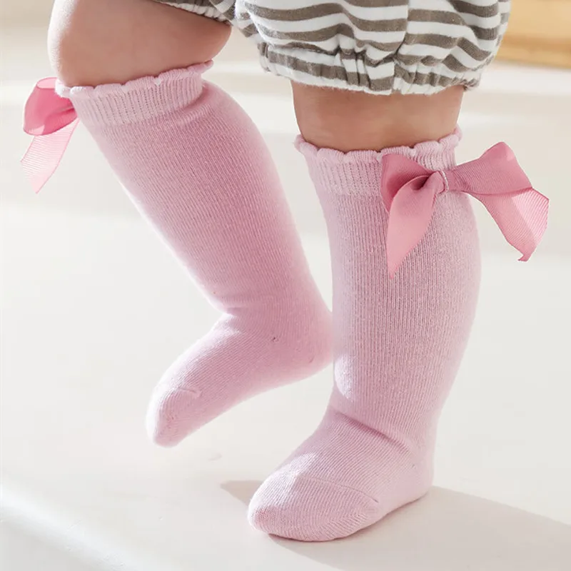 0-7Years Old Cotton Baby Girls Socks With Bows Knee High Children Princess Stocking For Girls Toddler Kids Long Sock Autumn New cotton knee socks knee length socks over the calf socks