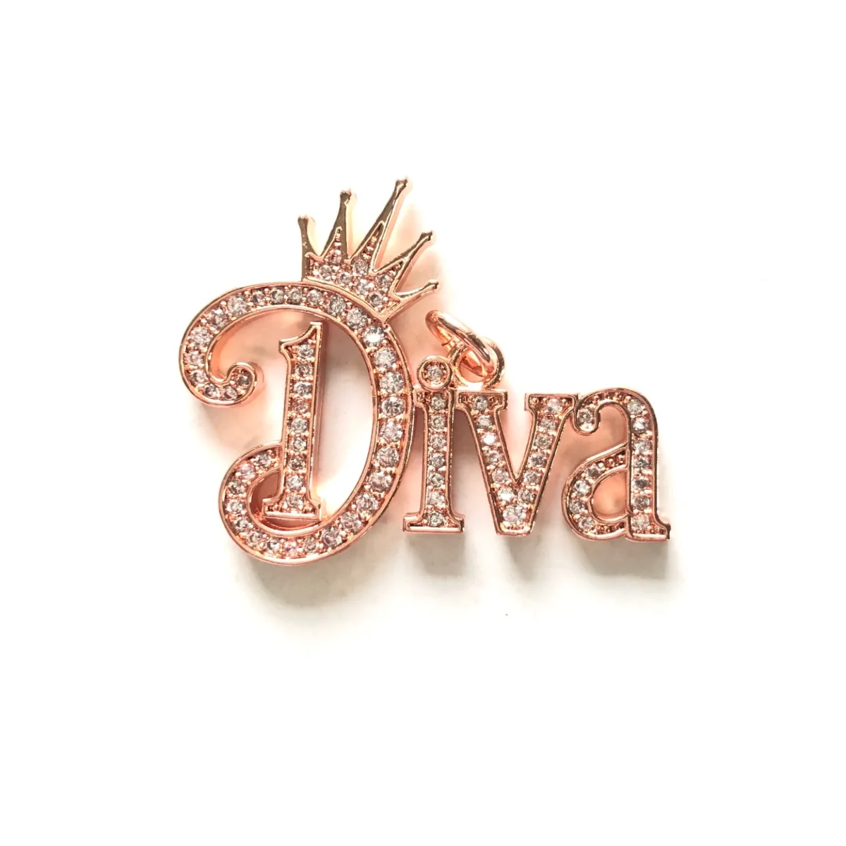 5pcs Crown DIVA Word Charms for Jewelry Making Gold-Plated Zirconia Pave Letters Pendant Women Bracelet Necklace Bangle Findings