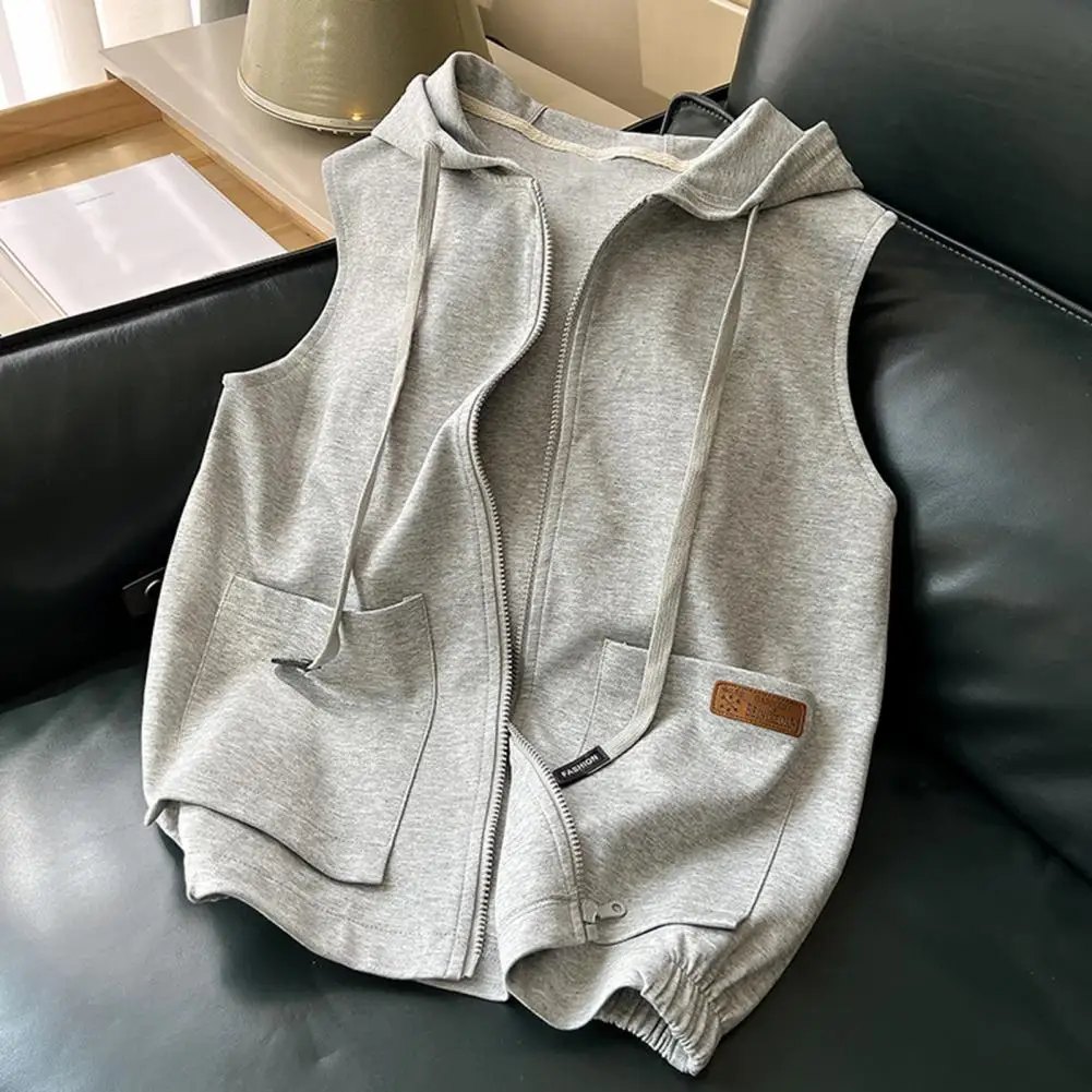 Women's Outdoor Crop Hooded Vest Sweatshirts 2024 Summer Fit Zipper Cardigan Coat E Girl Sleeveless Sweatshirt Tops Women