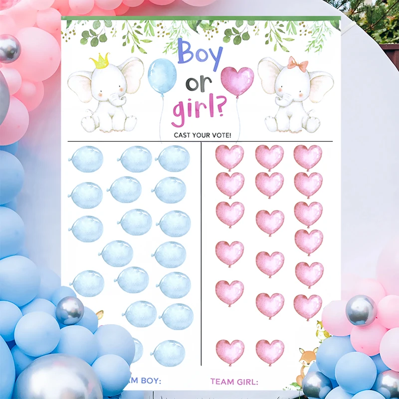 Kit Gioco Rivelazione Genere Bambino - Poster Voto 58x42 Cm Con 36 Adesivi Orsetto - Feste Baby Shower - 2