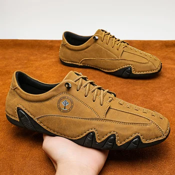 Scarpe da uomo in pelle di grandi dimensioni fatte a mano 38-50 Pelle scamosciata con emblema dell'albero Suola in gomma con lacci in corda spessa per l'uso quotidiano casual 1