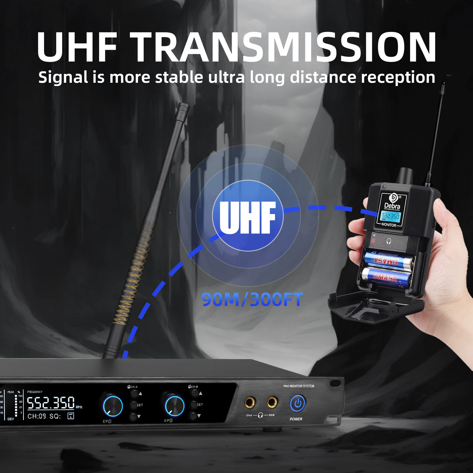 데브라 ER-202 UHF 무선 인이어 모니터 시스템 전문 블루투스 스테이지 레코딩 스튜디오 드러머 악기용