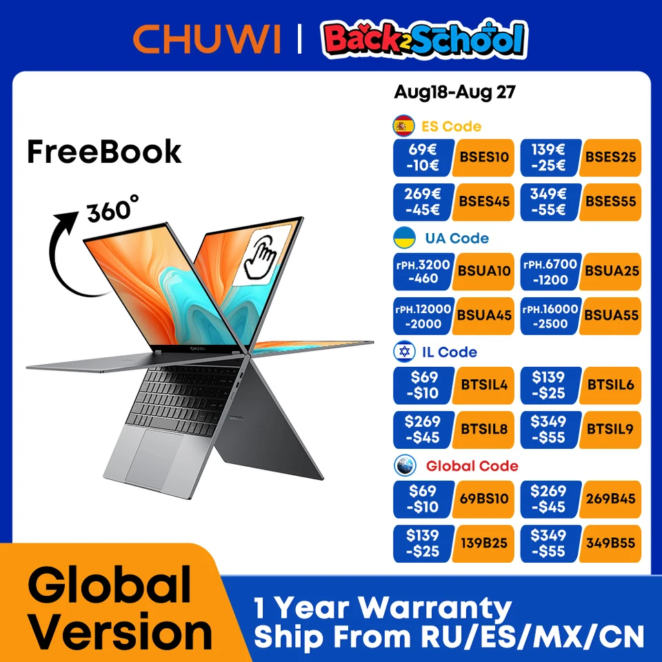 CHUWI FreeBook Tablet Laptop 2 in 1 Intel i3 1215U 12GB