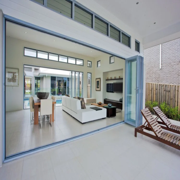 DN Tempered Glass Bifold Doors Aluminium Frame Folding Patio Outdoor Sliding Folding Door Aluminum Vertical Bi Doors