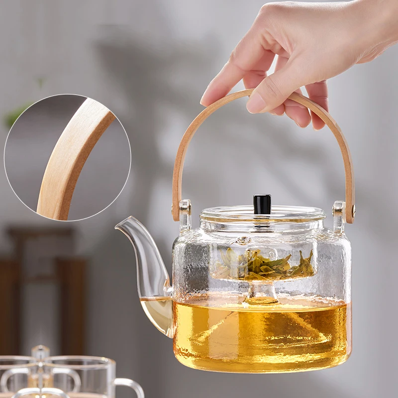 GIANXI Chinese Tea Ceremony Steamed Glass Teapot With Bamboo