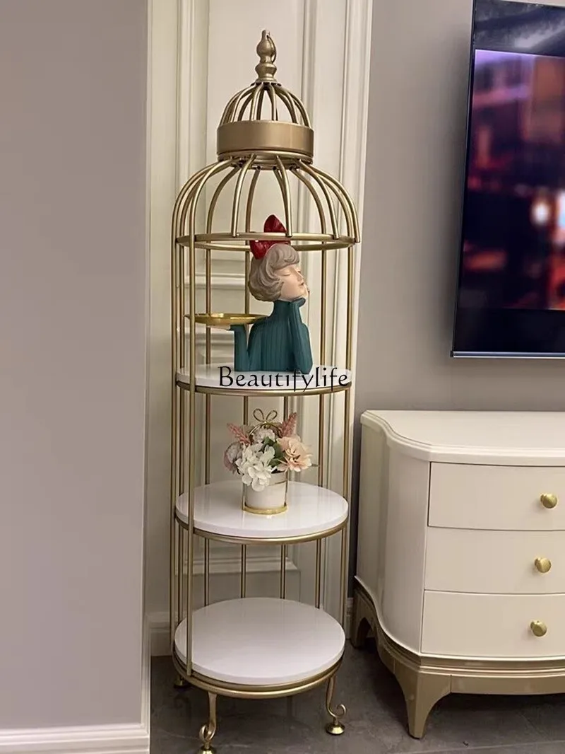 

Nordic Stone Plate Iron Birdcage Flower Stand Light Luxury Floor-Standing Multi-Layer Storage Rack Decoration