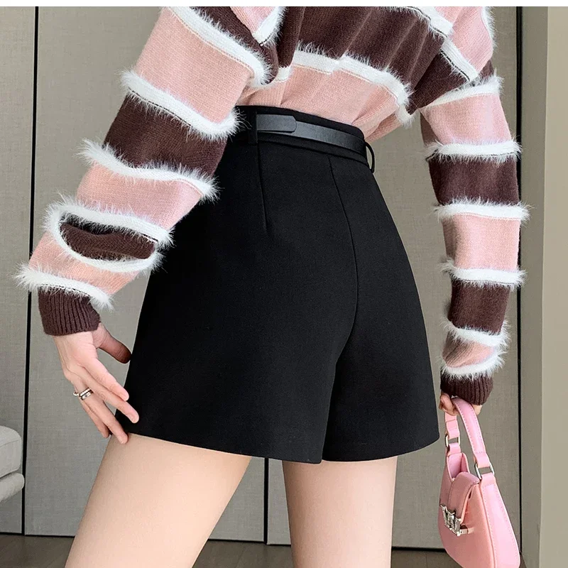 Duomofu Stylish Women's Casual Solid High Waist Wide Leg Shorts with Pocket Loose Woolen Suit Shorts Business Boot Shorts S-XL