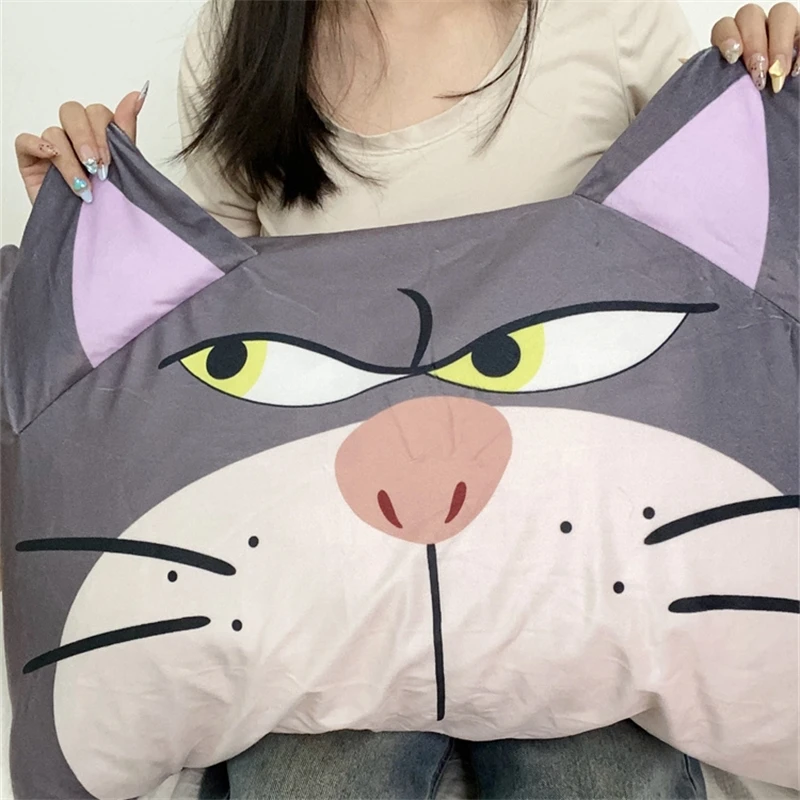 루시퍼 고양이 베개 케이스 사랑스러운 일본식 베개 커버 귀여운 애니메이션 회색 고양이 베개 케이스 침대 홈 장식 선물 소녀