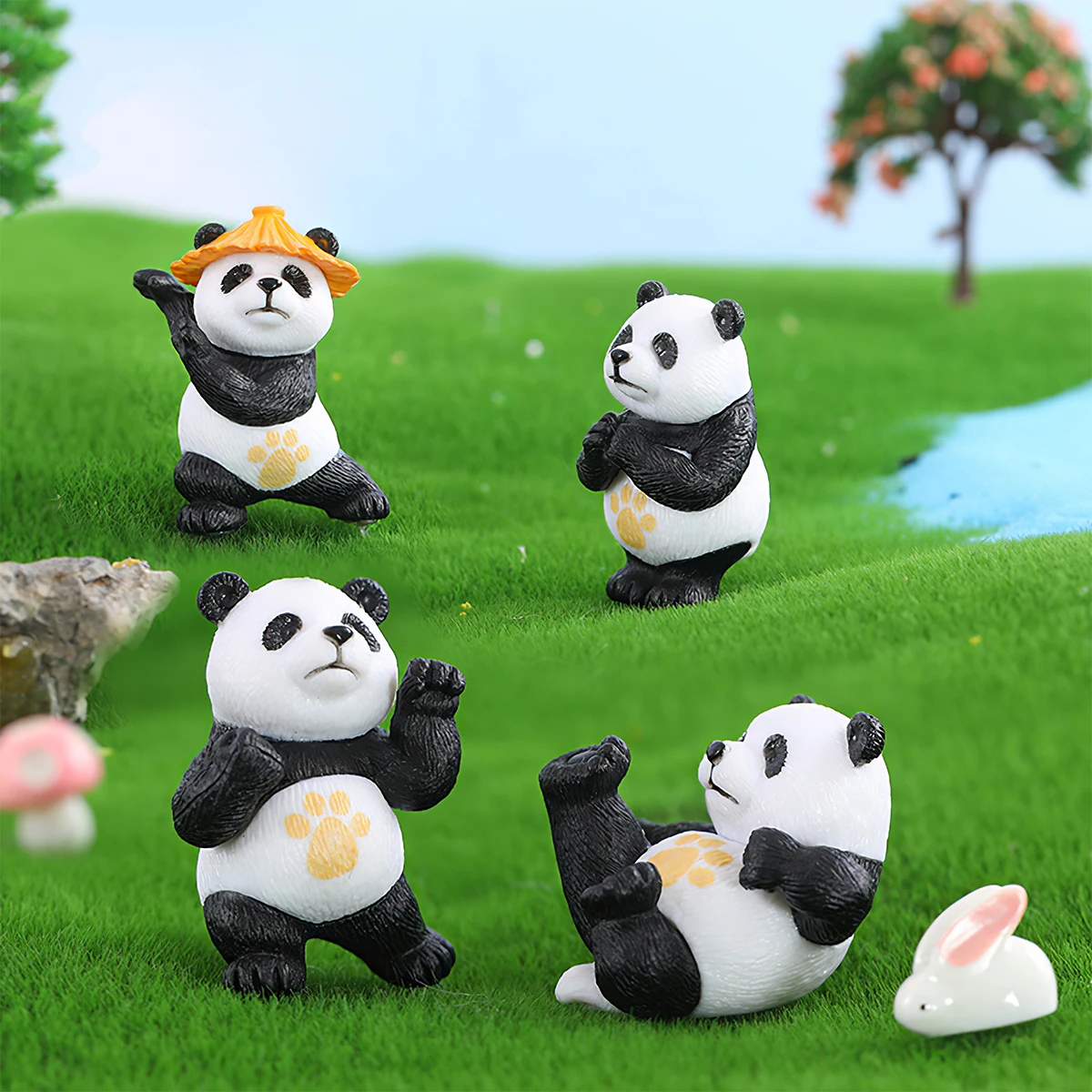 4 pieces, mini practice panda garden potted plant decoration, potted micro-landscape panda accessories