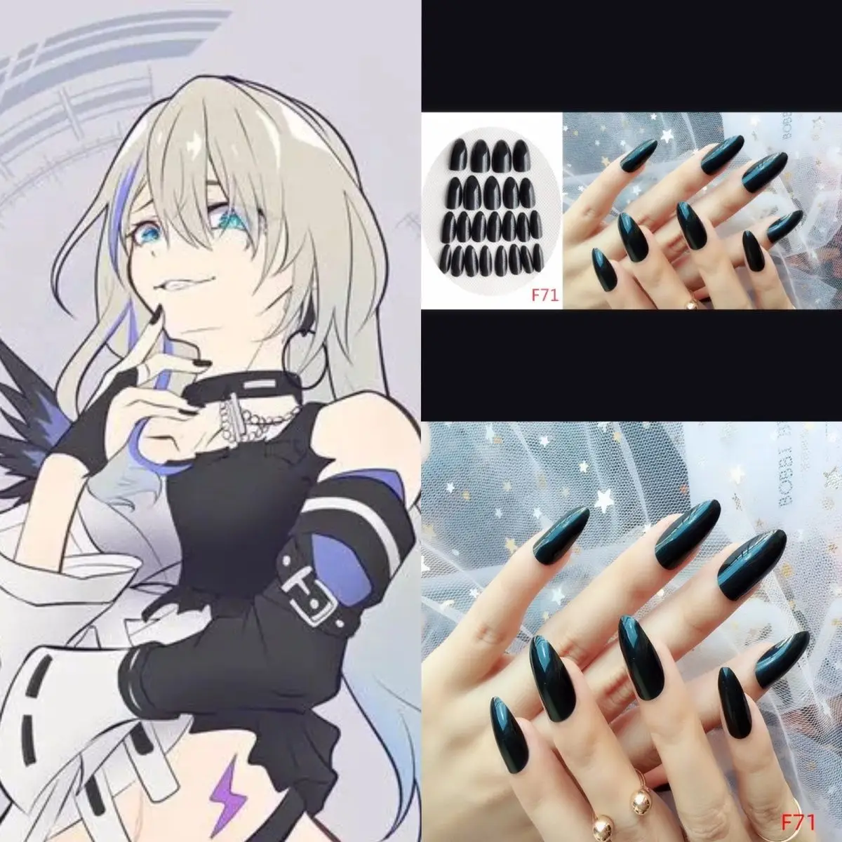 

Honkai Star Rail Serval Cosplay Finger Nails Black Wearable Fake Nails Detachable Fingernails Cosplay Costume Accessory