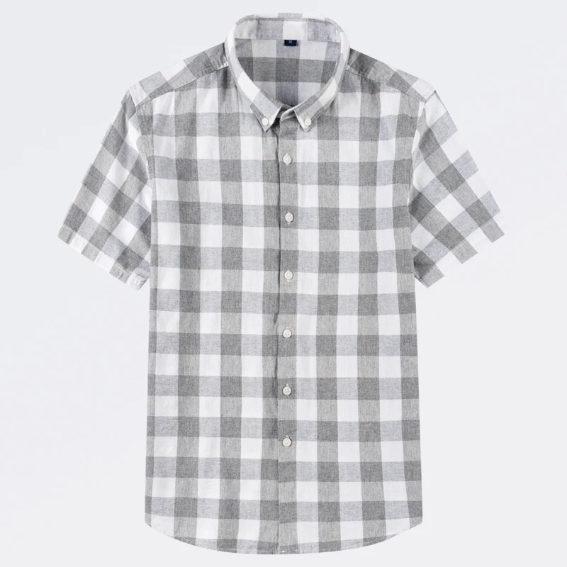 100% Cotton Plaid Shirt Men's Short-sleeved Slim Summer Thin Korean Style half-sleeved shirt No-iron Tees Male Clothing 4