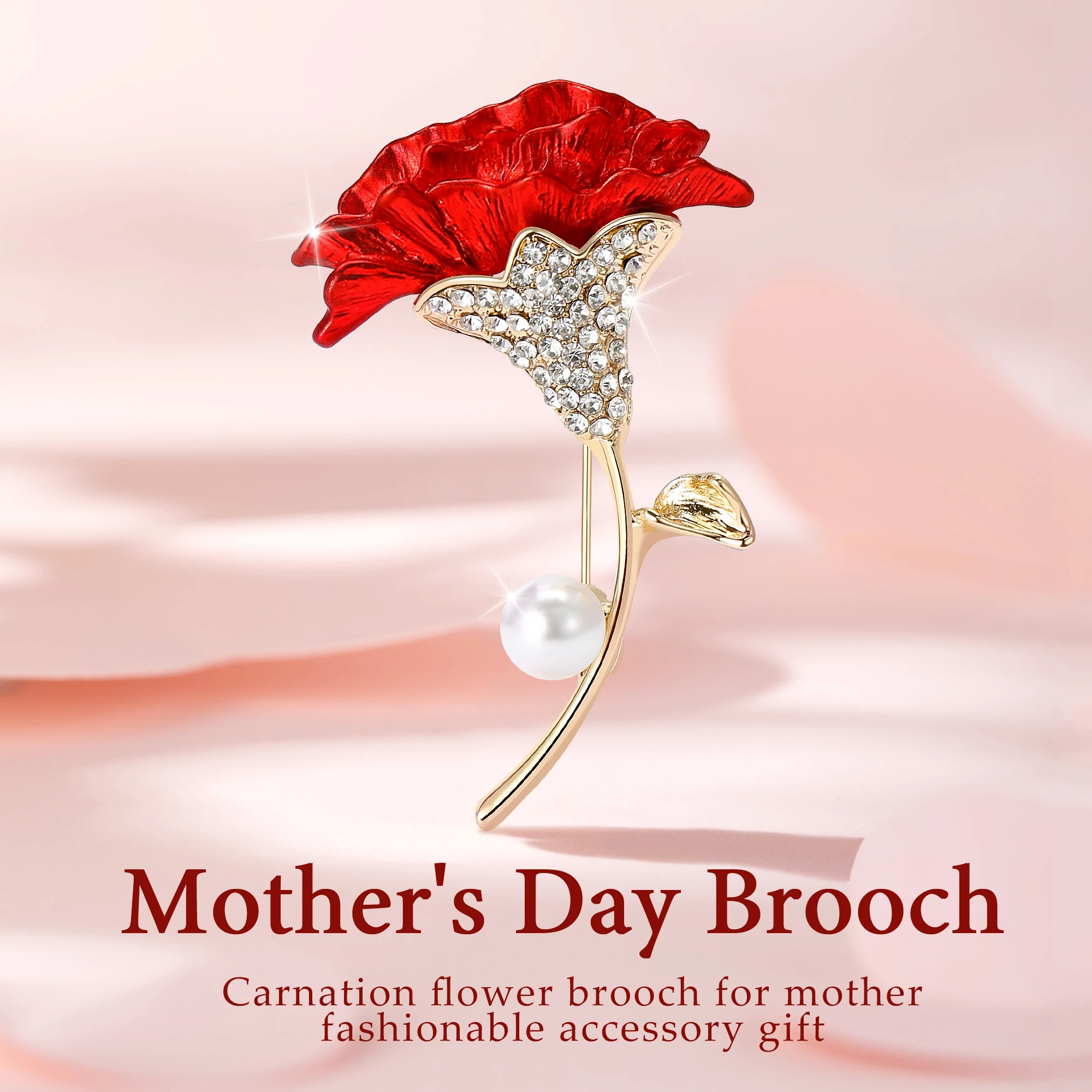 

Mother's Day Rhinestone Carnation Brooches for Women 4-color Enamel Flower Pin Office Party Mother Gifts Accessories