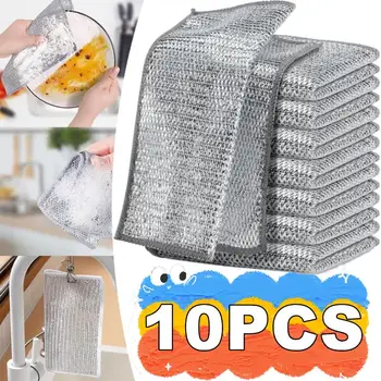 10-1pc Panno di Pulizia Magico Addensato Double-sided Filo di Acciaio Metallico Stracci Cucina Piatto Pentola Panni per il Lavaggio Asciugamano Strumenti Puliti 1