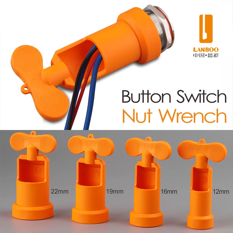 LANBOO 12mm 16mm 19mm 22mm 푸시 버튼 스위치 플라스틱 설치 스패너 렌치 너트 설치 렌치