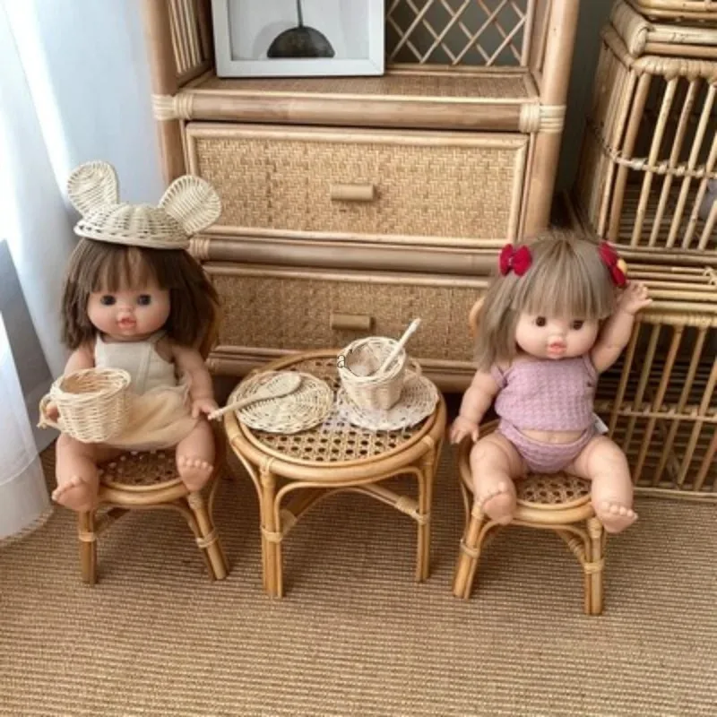 Handmade Woven Newborn Photography Rattan Wood Desks Chairs House Decor Baby Shooting Posing Accesories Girl Boy Model Toy