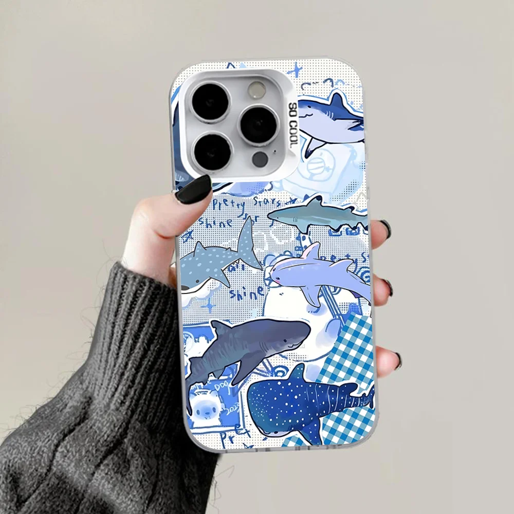 Adorable Blue Shark Matte Phone Case with Gray White Hard Bumper - Anti-Fall Design